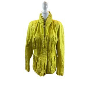 Creenstone‎ Brand Ladies Hooded Shirred Yellow Green Full Zip Jacket Size 38
